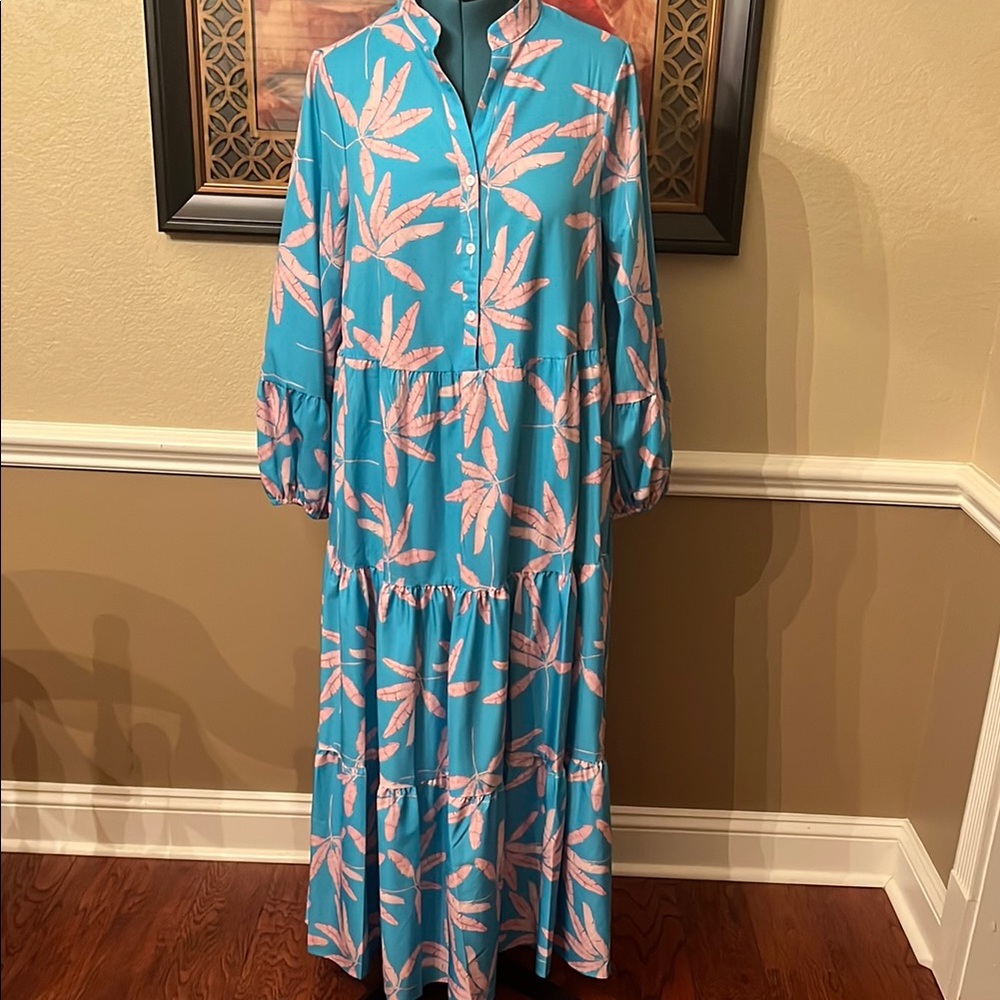 SHEIN Blue and Pink Floral Maxi Dress